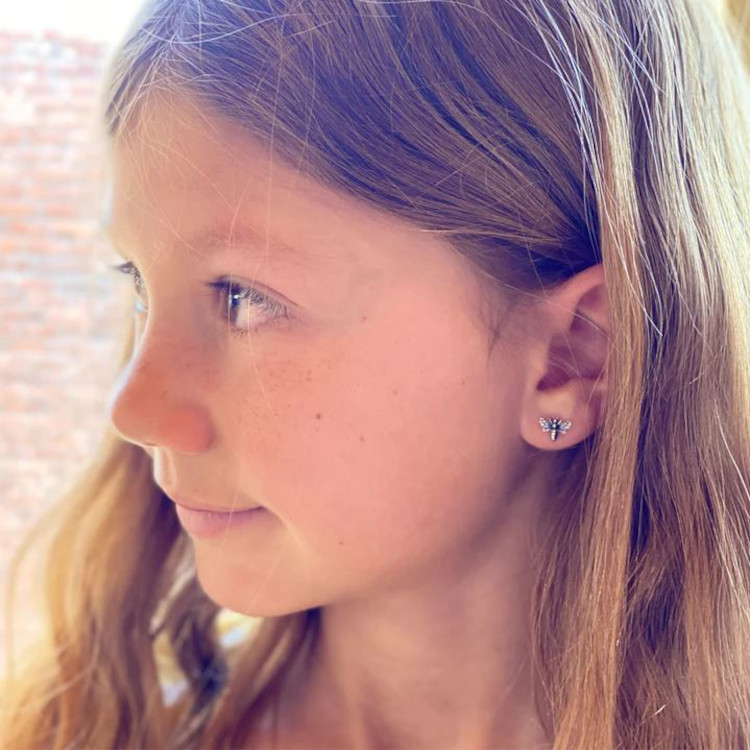Bronwen Tiny Charm Post Earrings - Honey Bee, Silver - Image 3